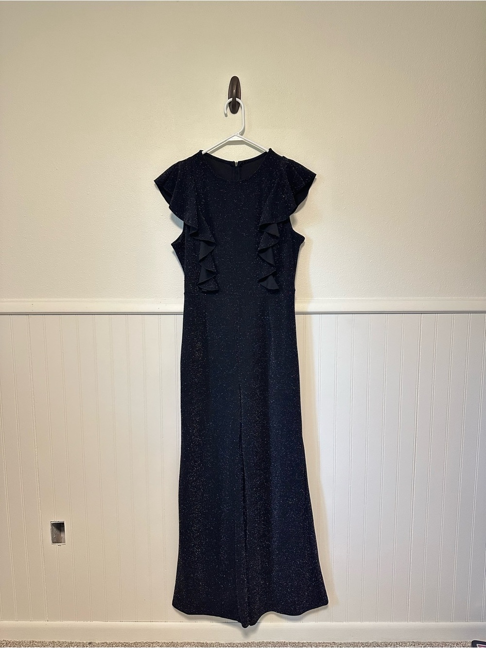 Black Glitter Shimmer Ruffle Sleeve Wide Leg Jumpsuit
